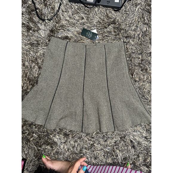 NWT Lauren Ralph Lauren Women’s Tweed Wool Leather Trim-A Line Midi Skirt $130 - Picture 2 of 7